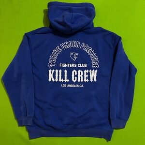 Medium Oversize Gym Kill Crew Fighters Club Los Angeles Graphic Hoodie Blue